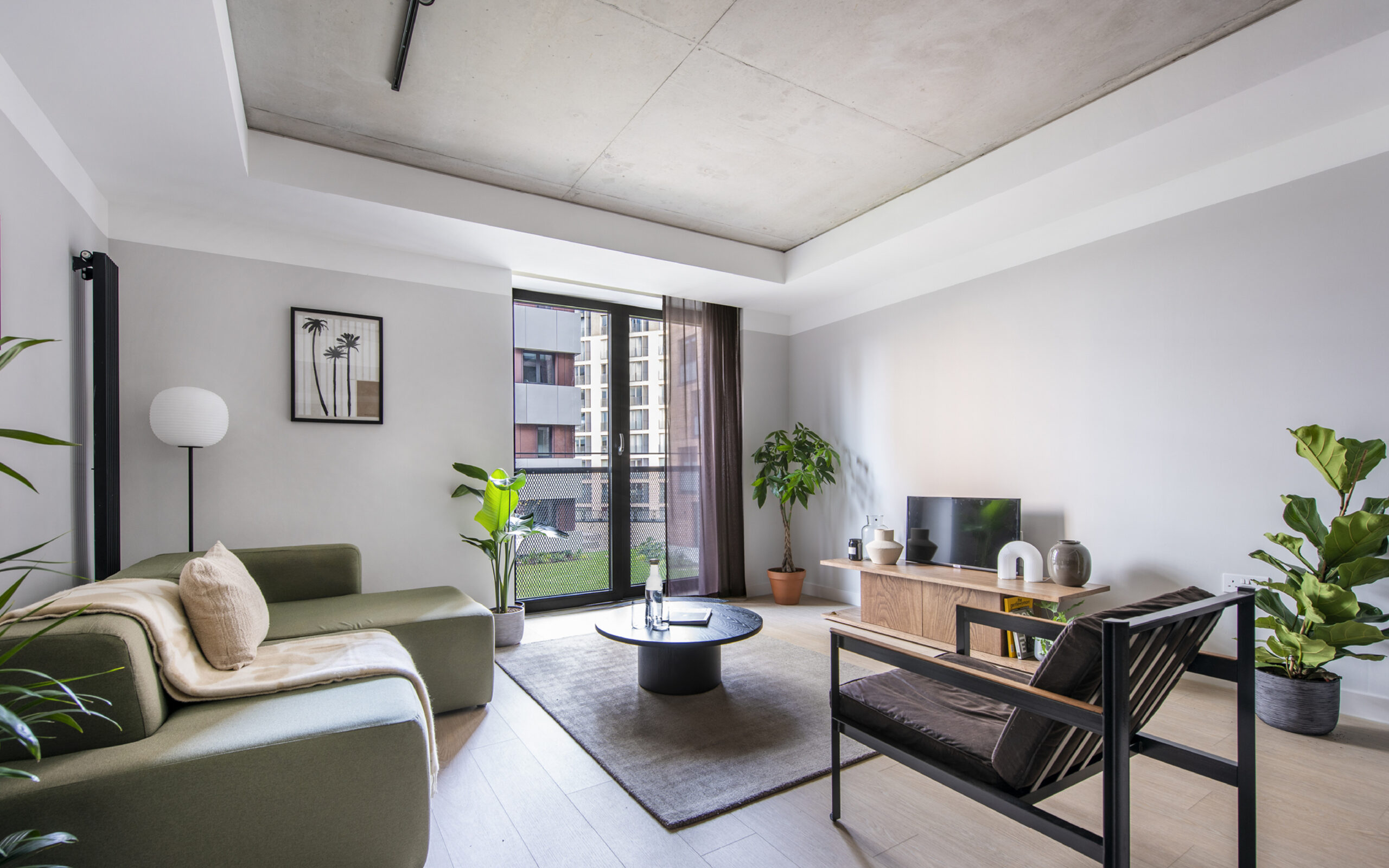 Very modern and minimalist living space in South Block Apartments in Manchester.
