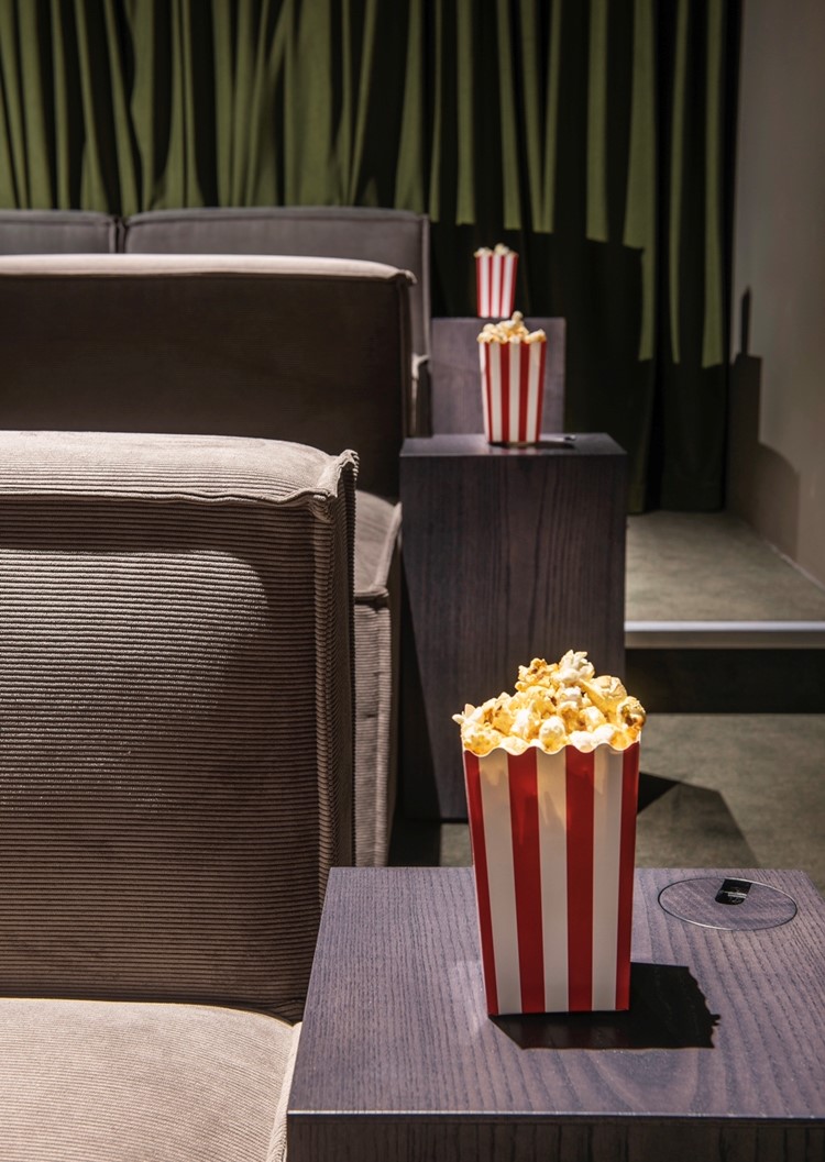 Popcorn laid out in the exclusive cinema room at Kampus, Manchester.