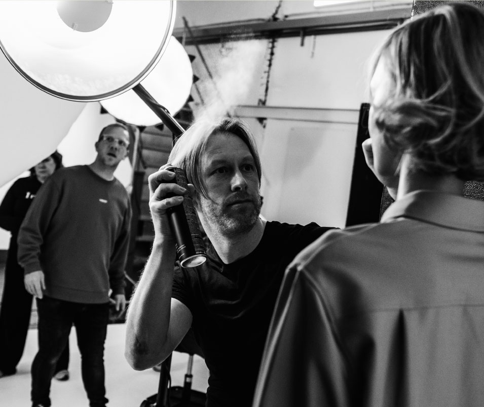 A model and her stylist, black and white shot.